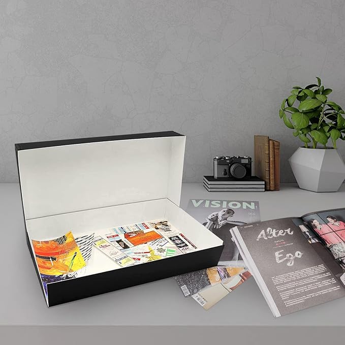 Lineco Museum Archival Storage Box, 11.75x18.25x3 in. Drop Front Design. Acid-Free with Metal Edge. Organize Photos, Pictures, Prints, Documents, Crafts, DIY. Black, 2Pack