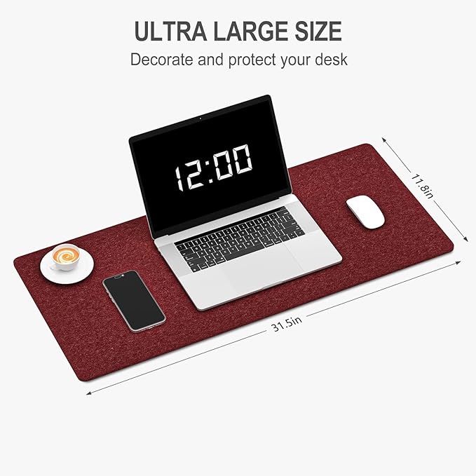 Auhoahsil Felt Desk Mat, Minimalist Large Mouse Pad XL 31.5 x 11.8 in, Desk Matt for Desktop, Keyboard, Laptop, Computer, Office, Work from Home, Gaming, Red