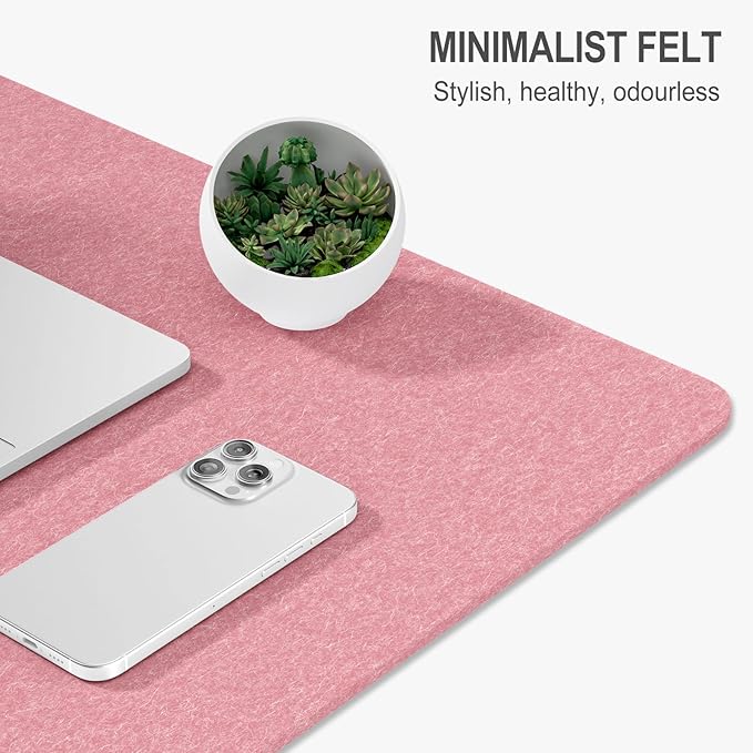 Auhoahsil Felt Desk Mat, Minimalist Large Mouse Pad XXL 35.5 x 15.7 in, Desk Matt for Desktop, Keyboard, Laptop, Computer, Office, Work from Home, Gaming, Pink