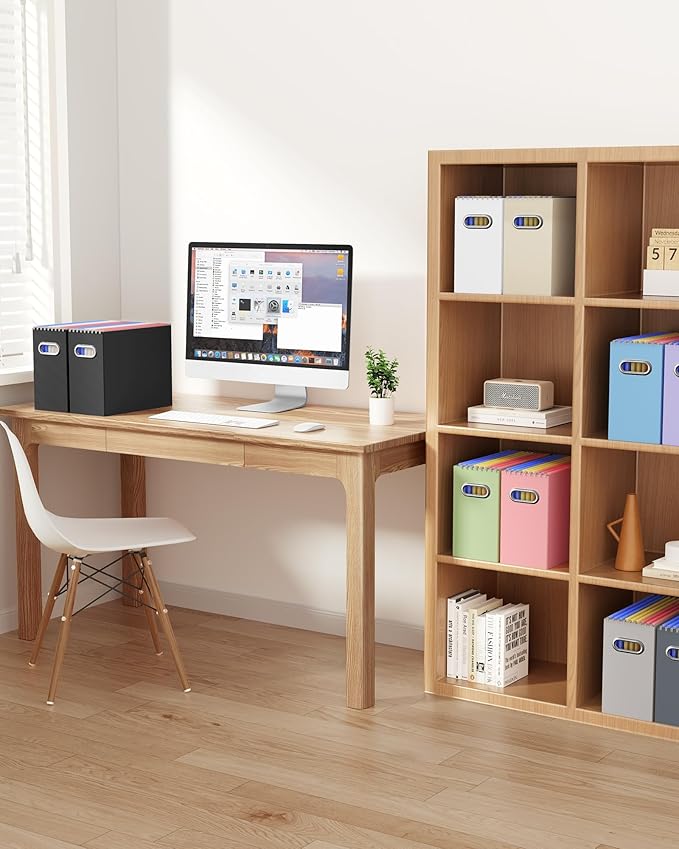 Oterri Cardboard File Organizer Box for Hanging File Folders Letter Size,File Box for Computer Desk,File Cabinet,Working Home,Office,Classroom (White, Letter Size - 4 Packs)
