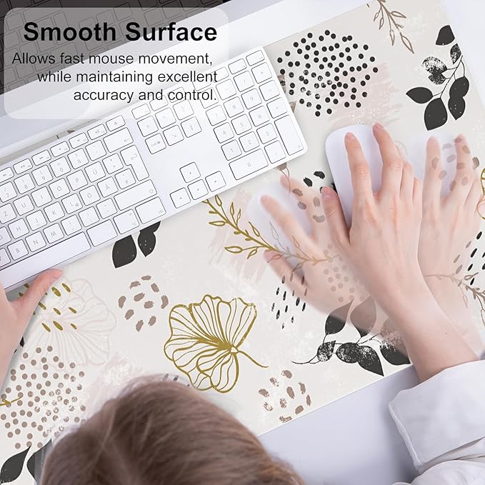 QIYI Large Mouse Pad for Desk, Cute Desk Mat for Desktop, Women Girls Office Décor Desk Accessories, PU Leather Waterproof Gaming Mousepad, Boho Botanical Desk Pad Computer Mat, 31.5" x 15.7"