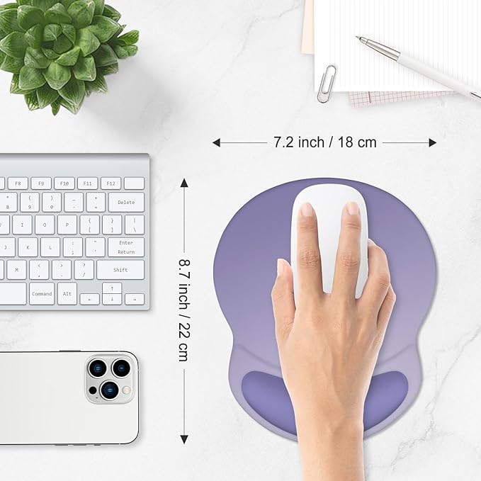 ITNRSIIET Ergonomic Mouse Pad with Comfort Gel Wrist Rest, Non-Slip PU Base, Smooth Textured Surface, Reduces Hand Fatigue & Wrist Pain, 8.7 x 7.2 Inch for Office Gaming Home, Purple Gradient