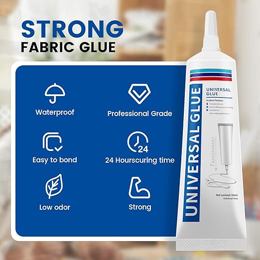 KFFNHH Fabric Glue,Liquid Stitch Fabric Glue, Mighty mend it Permanent Washable for Clothing, Rhinestones, Patches, Clothes, Denim, Leather, Polyester, Textile, Doll Repair 60ml