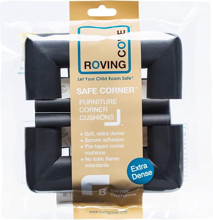 Roving Cove HeftyFit Corner Protector for Baby (8 Large Corners), Heavy-Duty Soft Rubber Foam Furniture Corner Bumper Guards, 3M Adhesive Pre-Taped, Onyx Black