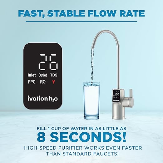 Ivation H2O 600 GPD, Reverse Osmosis Under Sink, Tankless Water Purifier, Home Kitchen Drinking Water Filtration TDS System with 8-Stage Filter NSF/ANSI 42, 58 & 372 Certified, Smart LED Faucet