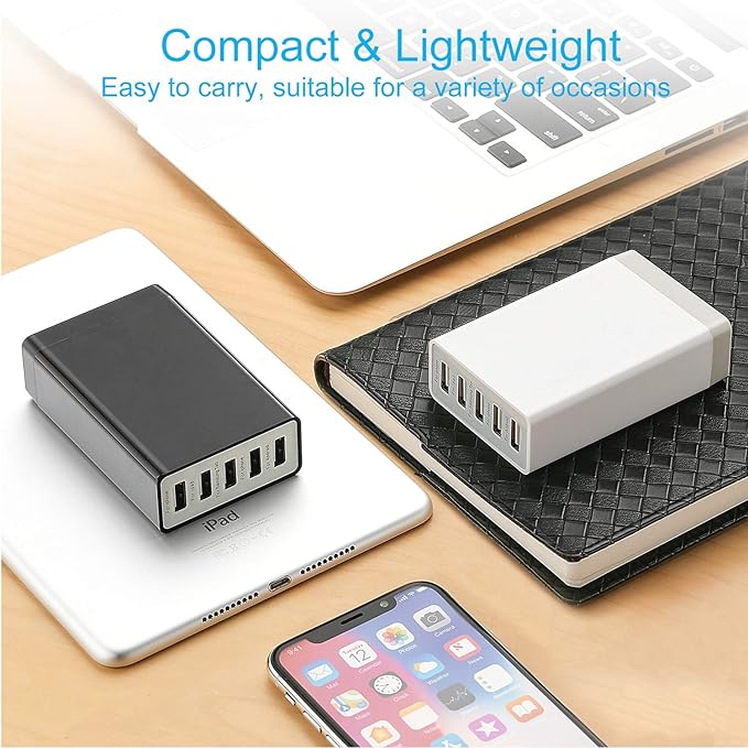 Desktop 5 Port USB Wall Charger 40W 8A, USB Hub Charging Station for Multiple Devices, Protable Multi Port USB Charger for Cell Phone, Tablet, Android Smart Phone and More