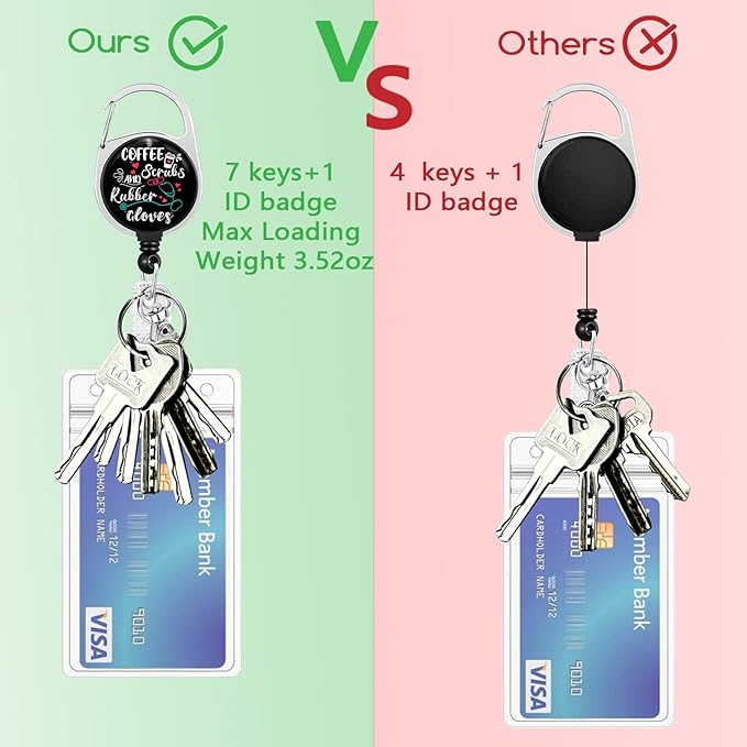 Funny Nurse ID Badge Holder with Lanyard, Coffee Scrubs and Rubber Gloves Badge Reel Retractable with 360 Degrees Rotate Carabiner Clip Heavy Duty, Cute ID Holder ID Clip Name Badge Clip Keychain