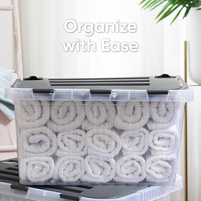 Superio Storage Bins with Lids, Clear Plastic Containers for Organizing, Stackable Totes, BPA Free, Odor Free, Organizer Boxes for Home, and Dorm, 35 Quart (2 Pack, 20.25"x14"x10.5")