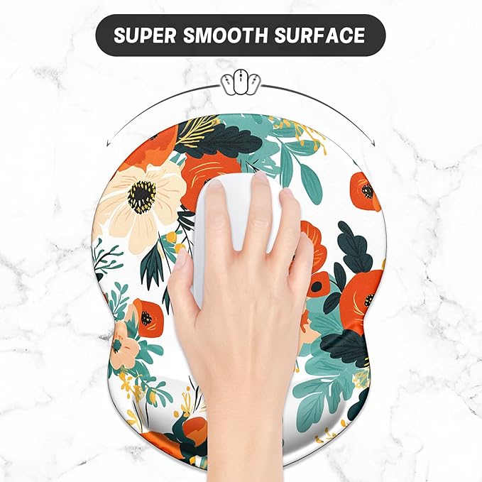 ITNRSIIET Ergonomic Mouse Pad with Gel Wrist Support Small Wrist Rest Smooth Surface Non-Slip PU Base Comfortable Office Supplies Pain Relief, 8.7 x 7.2 inches, Beautiful Flowers