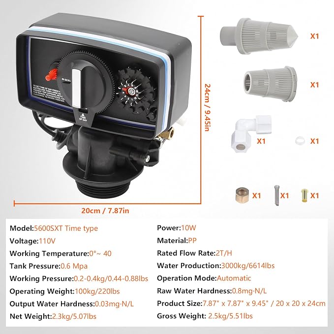 Whole House Water Softener Valve 32,000 Grains - High Performance Automatic Digital Metered Control Head,Reduces Hardness & Minerals - Improve Water Quality - for 1-2 bathrooms - Model 5600