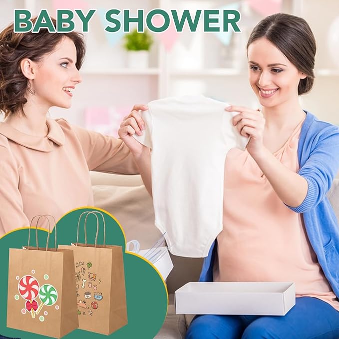 XPCARE 200Pack Paper Bags 8x4.5x10 Inch, Plain Medium Paper Bags with Handles Bulk, Kraft Paper Gift Bag, Retail, Party, Shopping, Favor Bag (Brown)