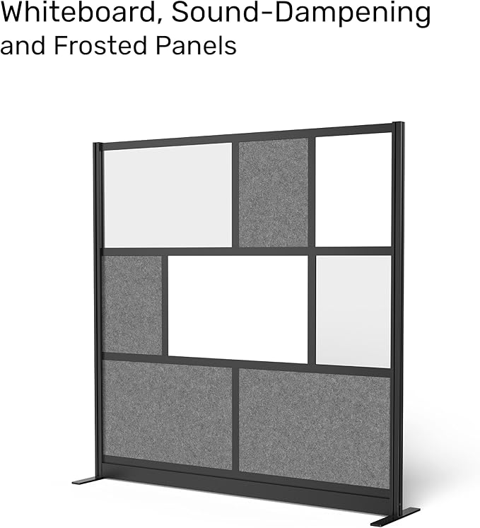 Workflow Modular Wall | Room Divider with Whiteboard, Sound-Dampening, & Frosted Acrylic Panels | Expandable Office Partition for Privacy & Productivity (70" x 70")