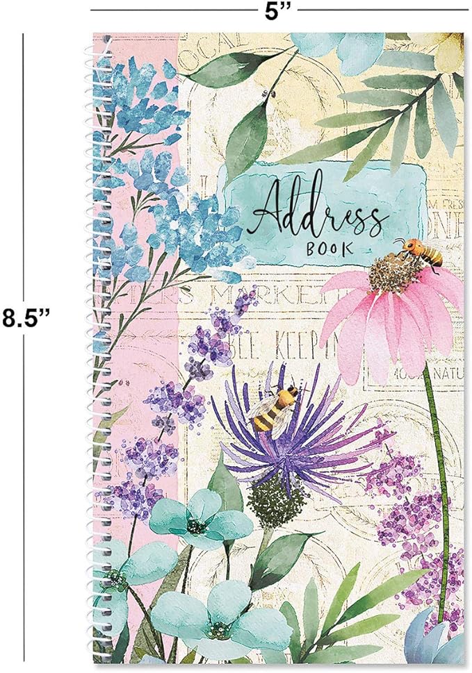 Current Wildflower Sanctuary Address Book-94 Pages;Small 5" x 8-1/2" Size for Purse or Office,Spiral Bound Soft Cover Organizer for Contacts,Addresses,Email, & Phone Numbers + 50 Replacement Stickers