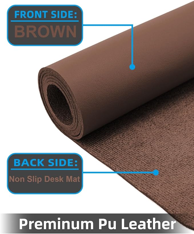 Extra Large Desk mat, Leather Desk Pad Protector,Office Desk Mat,Mouse Pad, Non-Slip Desk Blotter, Laptop Desk Pad, Waterproof Desk Writing Pad for Office&Home (Brown, 55" x 17")