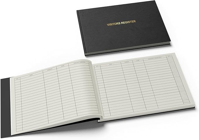 Officewerks Visitors Register & Guest Book, 120 Pages, 8 7/8" X 7", Black Hardbound Cover, Durable Smyth Sewn Binding