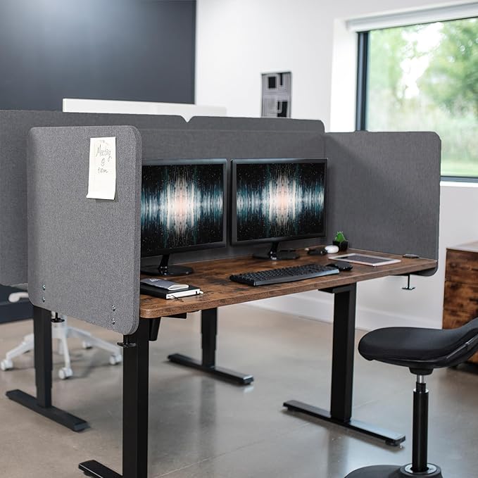 VIVO Clamp-on Privacy Panels 60 x 24 inch (x1), 24 x 24 inch (x2), Sound Absorbing Cubicle Desk Dividers, 3 Acoustic Partitions, Dark Gray, PP-3-V108D