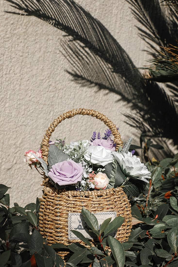 Floroom Artificial Flowers 50pcs Real Looking Lilac Foam Fake Roses with Stems for DIY Wedding Bouquets Baby Shower Centerpieces Floral Arrangements Party Tables Home Decorations