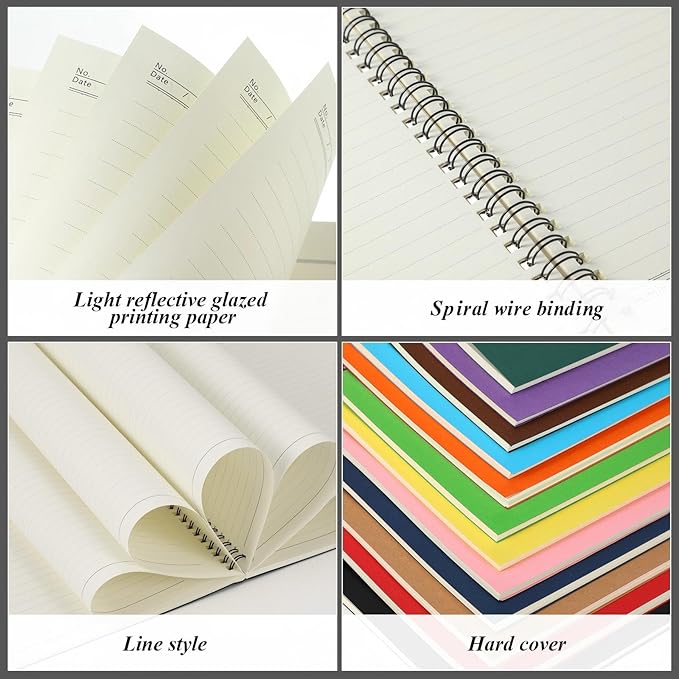 Leelosp 12 Pack B5 Spiral Notebook 10.2 x 7.3 Inch Lined College Ruled Spiral Journal Wire Bound Notebook Kraft Cover, 120 Pages for Work Students Office Business(Multicolored)