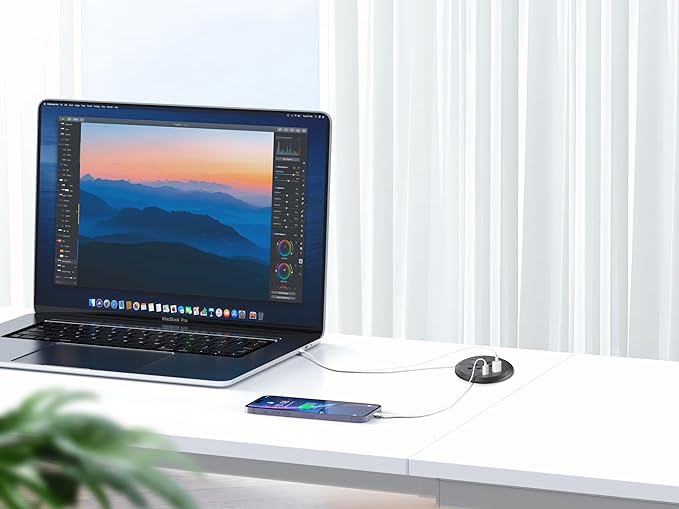 Desktop Power Grommet 3-inch Hole,40W Total Fast Charging Station, 2 PD 20W USB C Port,Flush-Mount Recessed Power Strip, 2 AC Outlets,4 USB Ports,in to The Top of Your Desk,6ft Cord