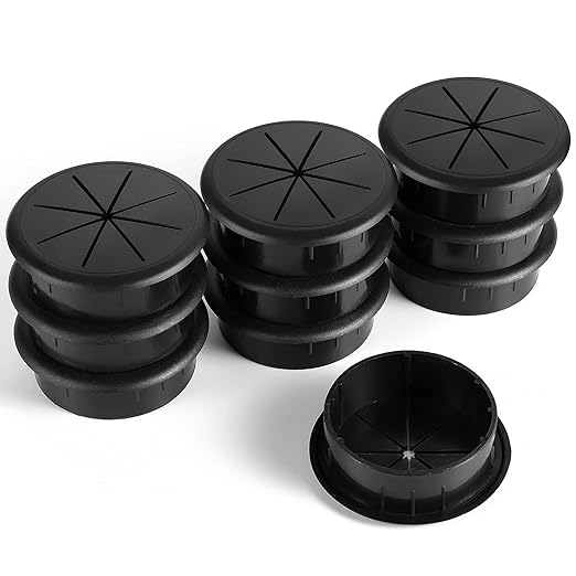 HYCC 10 Pack 2-3/8 Inch Flexible Desk Grommet,Organize Wires and Cables on Office Equipment, Computer Components, Entertainment Systems Effectively - Color: Black
