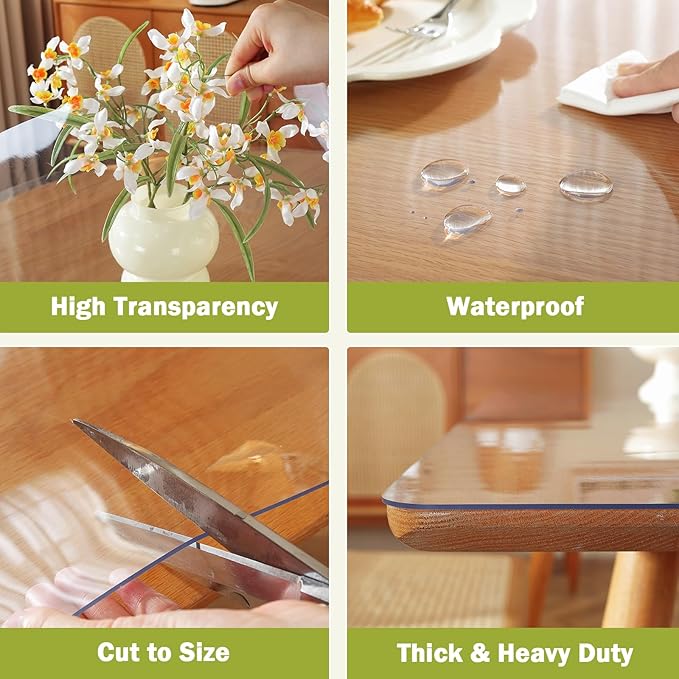 OstepDecor Clear Table Cover Protector 40 x 120 Inch, 1.5mm Thick Plastic Table Cover, Dining Table Protector Pad, Waterproof & Easy Cleaning PVC Desk Mat for Dresser, Coffee & Kitchen Wooden Tabletop