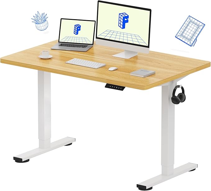 FLEXISPOT EN1 One-Piece Standing Desk with 1-Inch Thick Seamless Desktop, 48"x30" Electric Height Adjustable Desk for Home Office, Multi-Monitor Setups & Easy Assembly, Maple