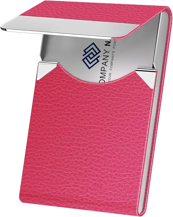 Business Card Holder with Ultra Slim Design, Business Card Case with Premium PU Leather, Suit Pocket Metal Card Holder for Women/Men, Magnetic Closure Quick Access Cards