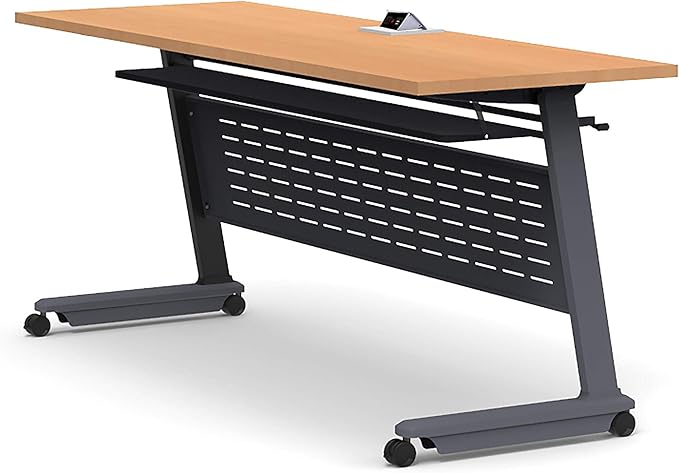 Tables Training Meeting Seminar Classroom Model 2558 15pc Beech Folding Industrial Caster Z-Base. Tables Connect. Modesty Panel, Shelf, Power + USB Outlet. (Seating Included).