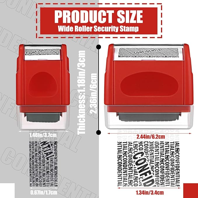 Nezyo 2 Pack Identity Protection Roller Stamp Identity Theft, Confidential, Privacy Roller Stamp Information Blocker and 4 Pack Refill Ink for ID Account Data Address Security(Red)