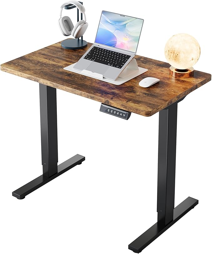 HUANUO 32" Small Electric Standing Desk Adjustable Height, 4 Memory Height Settings, Sit Stand Up Desk for Home Office & Computer Workstation, Vintage Brown
