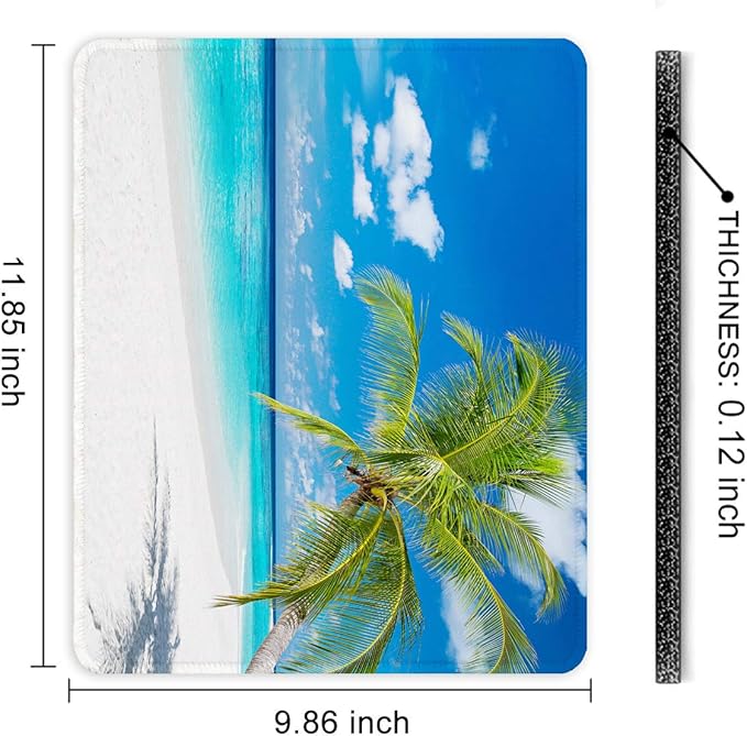 Auhoahsil Mouse Pad, 12 x 10 in Summer Beach Theme Computer Mouse Pad for Desk, Premium-Textured Non-Slip Rubber Stitched Edges Waterproof Square Mouse Mat for Gaming Work Wireless Mice, Blue