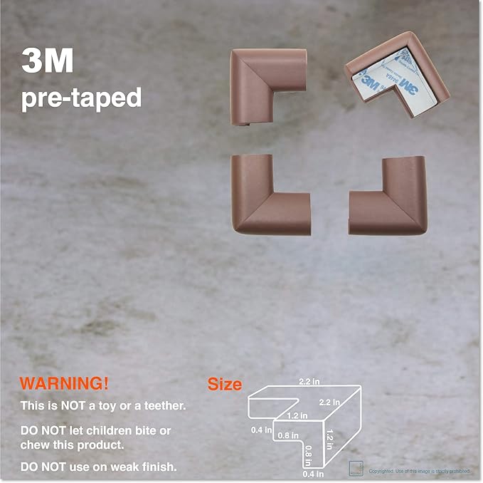 Roving Cove HeftyFit Corner Protector for Baby (8 Large Corners), Heavy-Duty Soft Rubber Foam Furniture Corner Bumper Guards, 3M Adhesive Pre-Taped, Coffee Brown