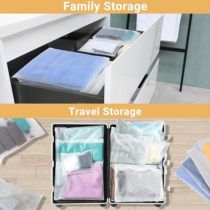 Svaldo Clothes Packaging Bags for Shipping, 25 Count 11x15 inch Frosted Zipper Plastic Bags for Clothing, Thick Plastic Apparel Bag for Packaging T-Shirt, Shirt, 3 Mil, with Vent Holes Storage Bag