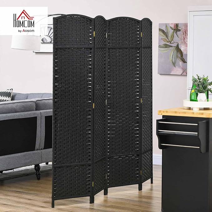 HOMCOM Room Divider, 4 Panel Folding Privacy Screen, 5.6' Tall Freestanding Partition for Home Office, Bedroom, Black