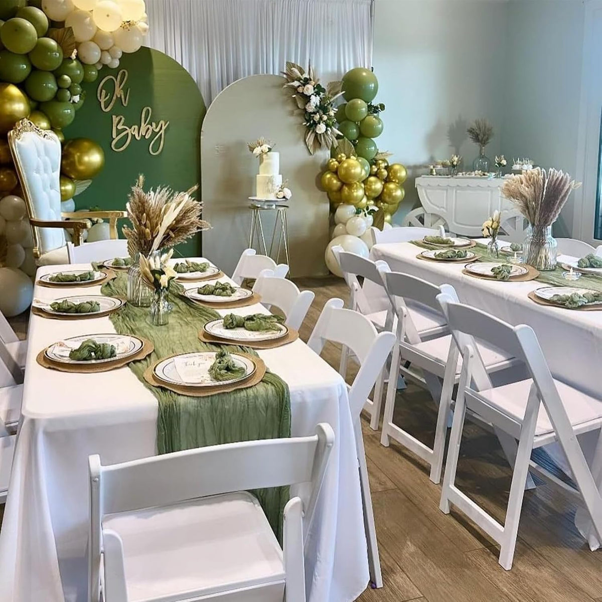 Sage Green Cheesecloth Table Runner 12 Pack – 35 x 120 Inch Gauze Fabric Boho Table Runners for Wedding Arch, Rustic Bridal Shower, Baby Shower, Party Decorations, Farmhouse Home Decor