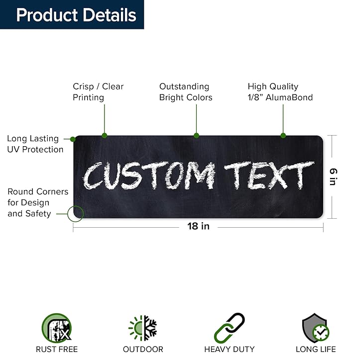 Custom Sign, Custom Street Sign, 11 Font Colors, 13 Font Styles, 4 Hole Options, 22 Sizes, 6x18 Inches, Rust Free DiBound, Fade Resistant, Made in USA by My Sign Center (Chalkboard Black)