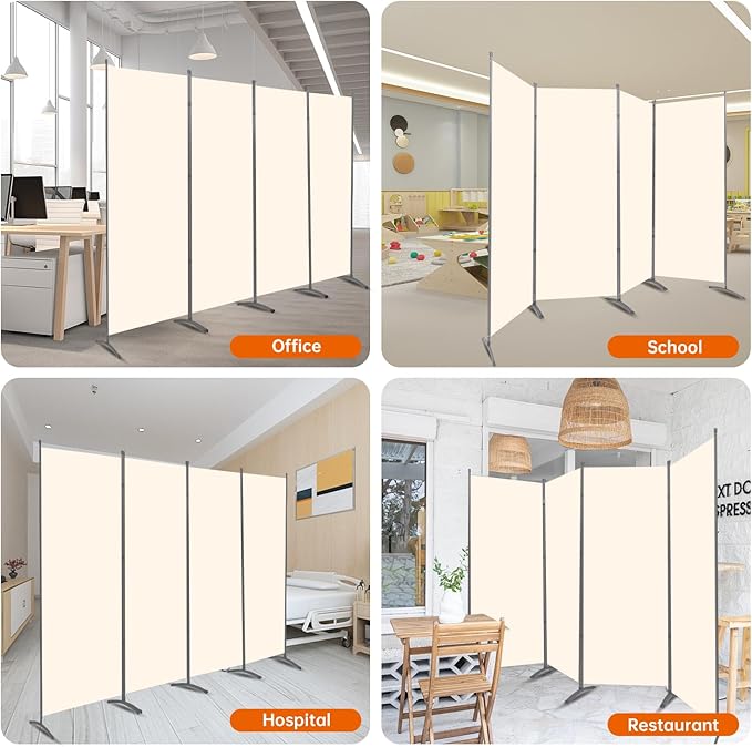 Room Divider 6FT Folding Privacy Screens, 4 Panel Partition Room Dividers w/Freestanding Design, Portable Wall Divider for Room Separtation, Fabric Screen Panel for Home Office Bedroom Dorm