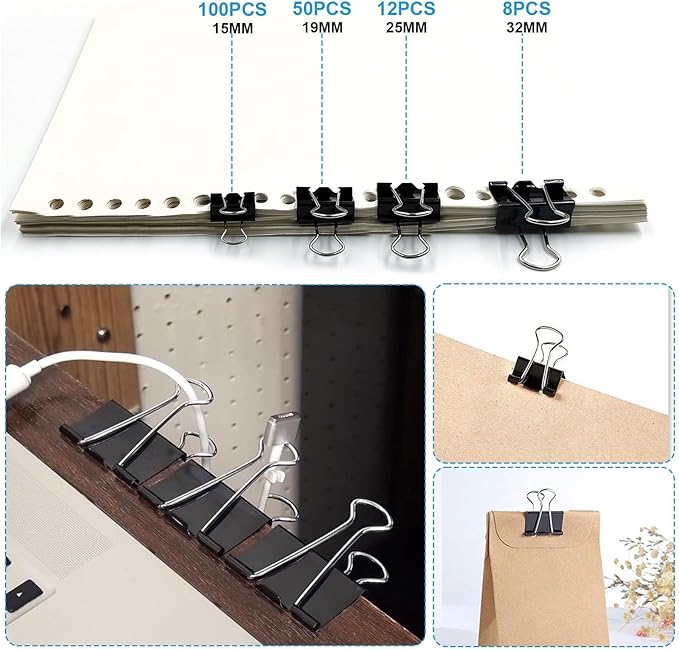 170 Pcs Binder Clips Assorted Sizes, Black Large, Medium, Small Binder Paper Clips for Office Supplies, Home, School,Business Document Organizing（Black）