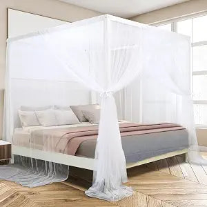 Canopy Bed Curtains for King/Queen Size Bed, White