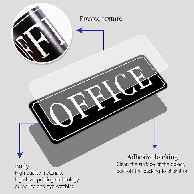 The Office Door Sign for Home and Business，Self-Adhesive Waterproof and Fade-Resistant Modern Office Sign Sticker for House，Business，Door, Window（Black）