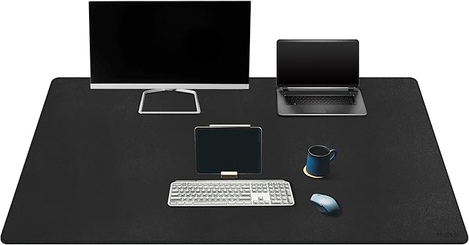 Mydours Extra Large 59" x 24" PU Leather Desk Pad, Desk Mat for Keyboard & Mouse, Premium Office Desk Protector with Stitched Border, Waterproof Surface for Home Office & Gaming Setup (Black)