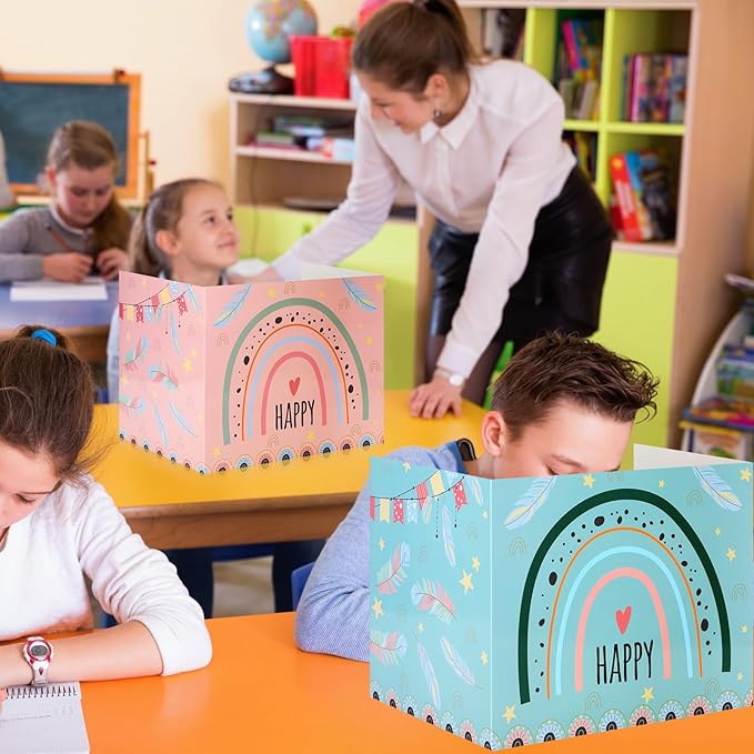 Crtiin 24 Pcs Privacy Folders for Students Desk Dividers Standard School Privacy Cardboard Board Testing Dividers Shield for Classroom Teacher Supplies Keep Eyes from roving(Rainbow)