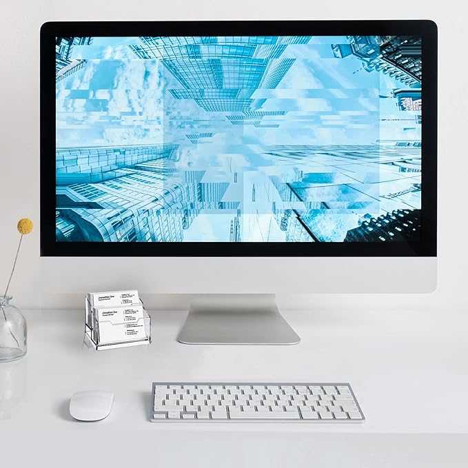 Clear Acrylic Business Card Holder,2 Tier Premium Acrylic Clear Business Card Holder Stand for Desk Fits 100 Business Cards