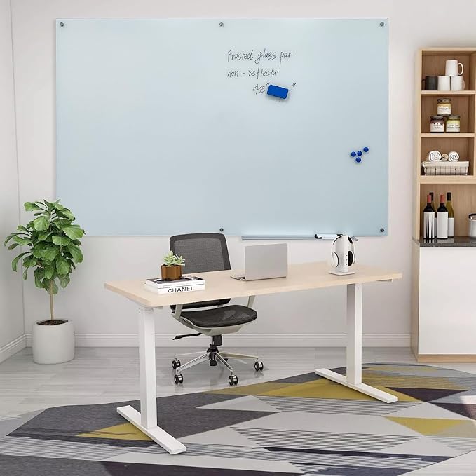 Magnetic Frosted Glass Whiteboard 48"x72" Glass Dry Erase Board 48"x72" Wall Mounted Frameless White Glassboard for Office School Home Shop