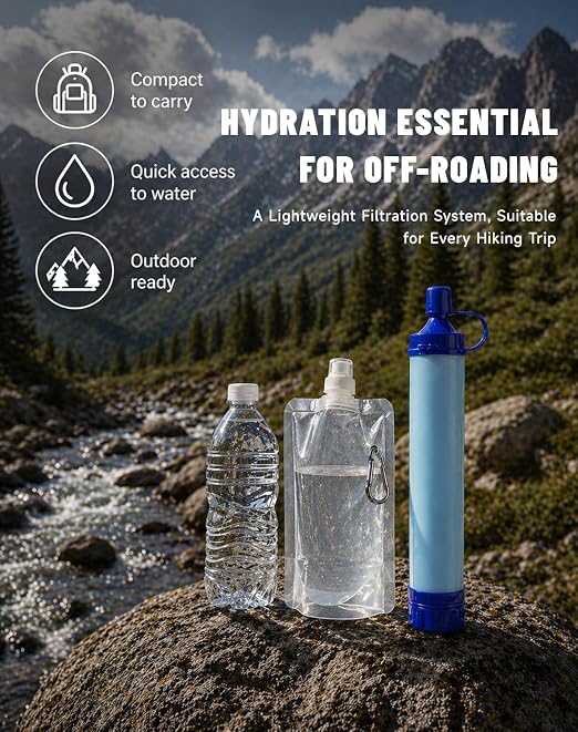 Water Filter, Lightweight Portable Water Filter Straw (3) | Emergency Survival Filtration System, Personal Water Purifier, Includes 480ml Reservoir & Tube, for Hiking, Camping, Travel