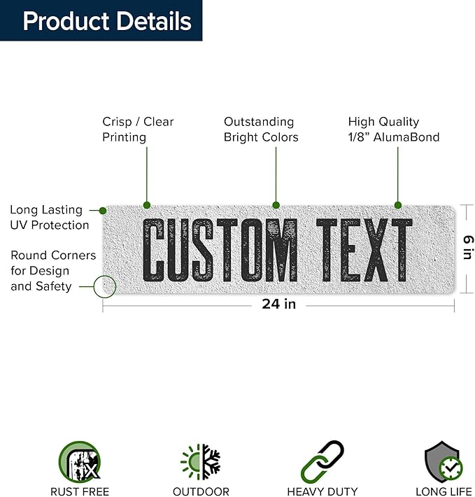 Custom Sign, Custom Street Sign, 11 Font Colors, 13 Font Styles, 4 Hole Options, 22 Sizes, 6x24 Inches, Rust Free DiBound, Fade Resistant, Made in USA by My Sign Center (Concrete)