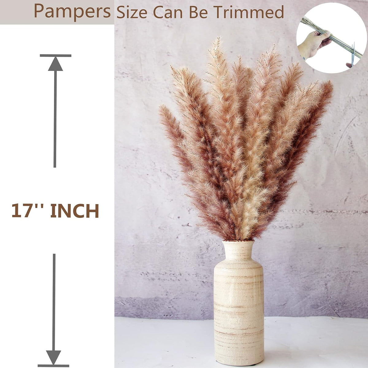 100 PCS Dried Flowers Pampas Grass Bouquet, Boho Table Decor, Bunny Tails Dried Flowers, Brown Pompas, White Pampas Grass for Wedding, Home, Rustic Party, Baby Shower Decorations