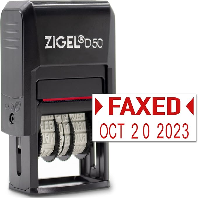 ZIGEL D50 Date Stamp with FAXED - Self Inking Date Stamp - Red