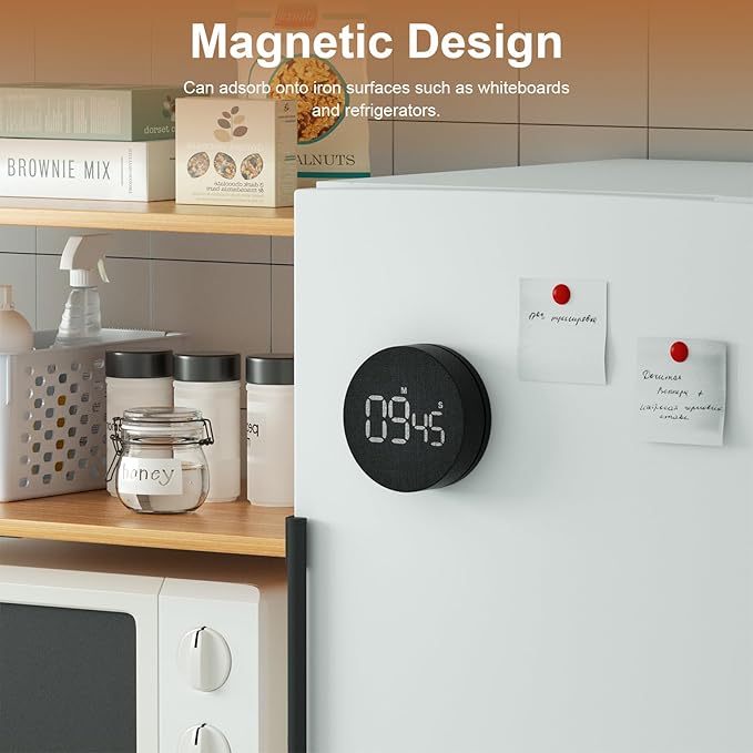 AVINIA Desk Timer for Productivity Magnetic Digital Kitchen Timer Rechargeable Fabric Mesh Cover 99 Mins Countdown/Count Up Stylish Efficana Konah Home Timmer for Cooking (Fabric Black)