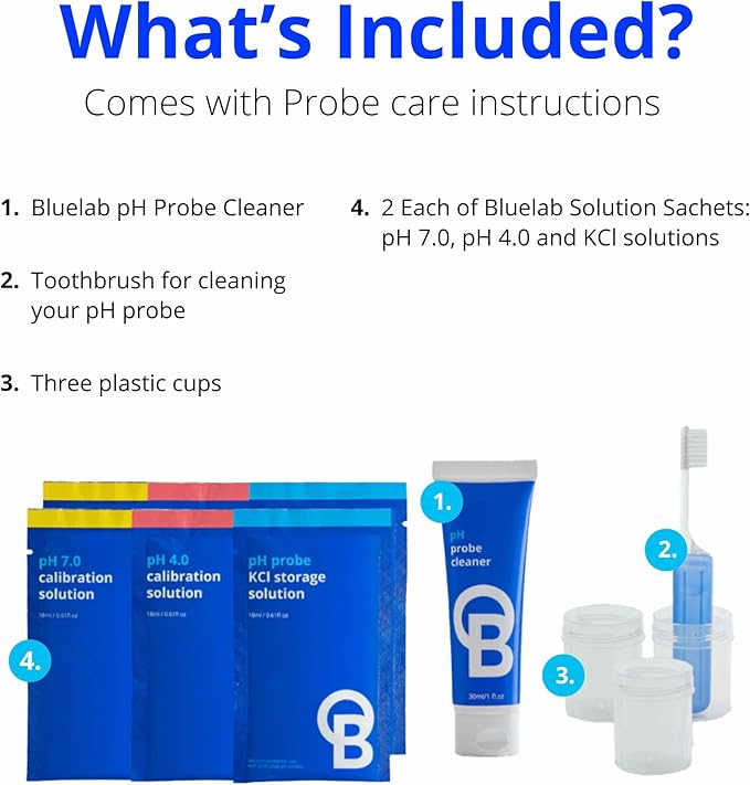 Bluelab CAREKITPH pH Probe Care Kit with Calibration Solution, Storage Solution, and Brush, used for pH Pen, Meter, Monitor, Controller and Tools for Hydroponic System and Indoor Plant Grow